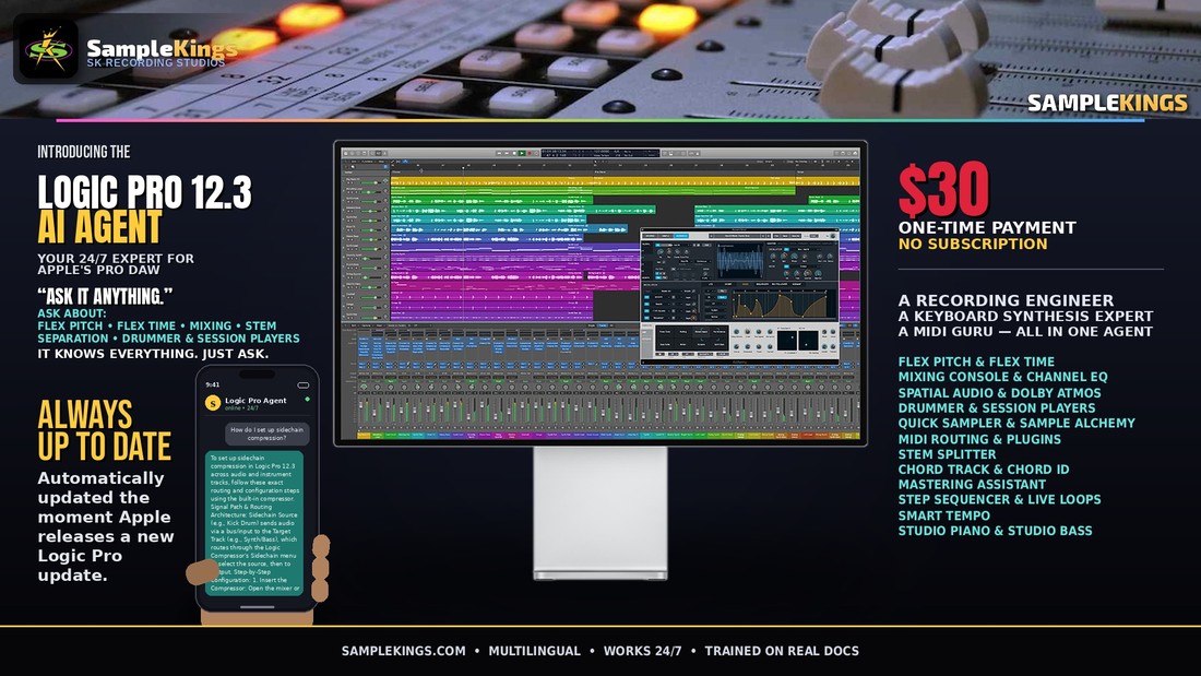 SampleKings.com Presents: The Logic Pro 12.3 AI Agent - A Recording Engineer, Keyboard Synthesis Expert, and MIDI Guru - In All Languages, On 24/7, Pay Once, Smart Phone or Computer