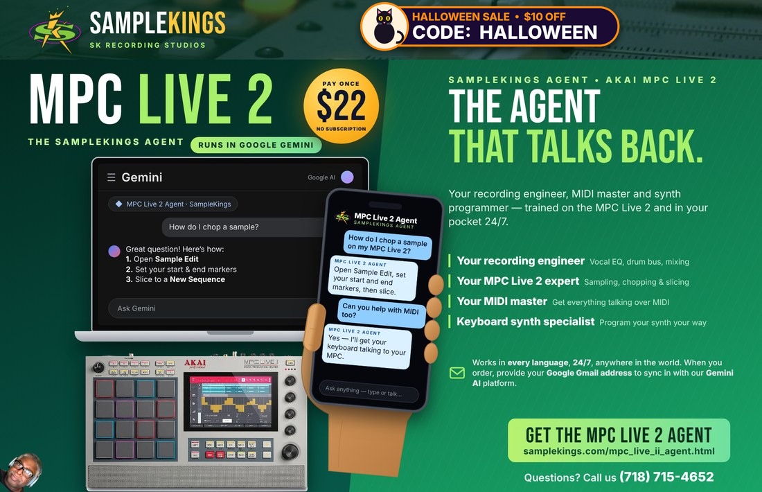 SampleKings.com Presents: The MPC Live 2 AI Agent - Runs in Google Gemini - $22 Pay Once, No Subscription, All Languages, 24/7, Phone or Computer